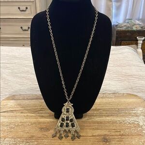 Vintage Silver Tone Black Celtic Large Pendant Statement Necklace